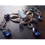 Gunmetal and Silver Cicada Necklace w Montana Blue Swarovski