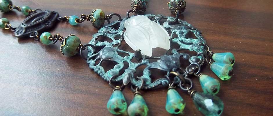 Frosted Czech Glass Cicada Necklace